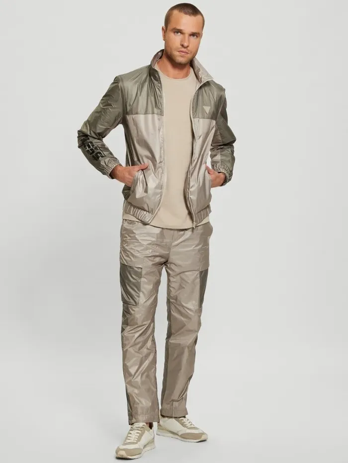Men GUESS Wilfred FullZip Track Jacket Pasadena With Green Block Activewear Men GUESS Wilfred FullZip Track Jacket Pasadena With Green Block Activewear