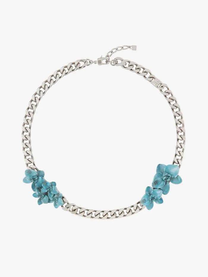 Men Jewelry Givenchy Flower Necklace In Metal And Enamel Mineral Blue