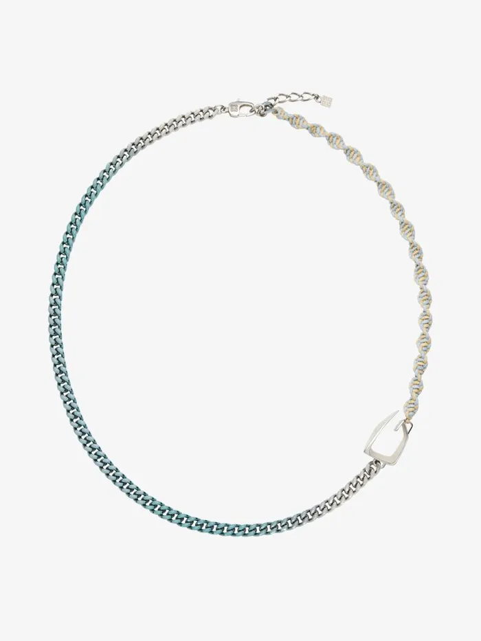 Men Jewelry Givenchy Giv Cut Necklace In Metal Enamel And Woven Cotton Sky Blue Men Jewelry Givenchy Giv Cut Necklace In Metal Enamel And Woven Cotton Sky Blue