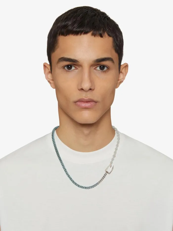 Men Jewelry Givenchy Giv Cut Necklace In Metal Enamel And Woven Cotton Sky Blue Men Jewelry Givenchy Giv Cut Necklace In Metal Enamel And Woven Cotton Sky Blue