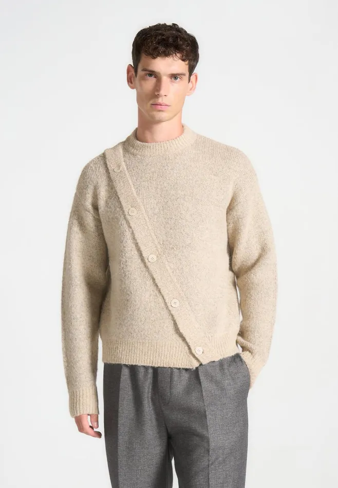 Men Manire De Voir Asymmetric Brushed Wool Knit Jumper Beige