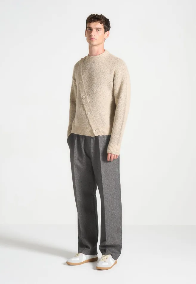 Men Manire De Voir Asymmetric Brushed Wool Knit Jumper Beige