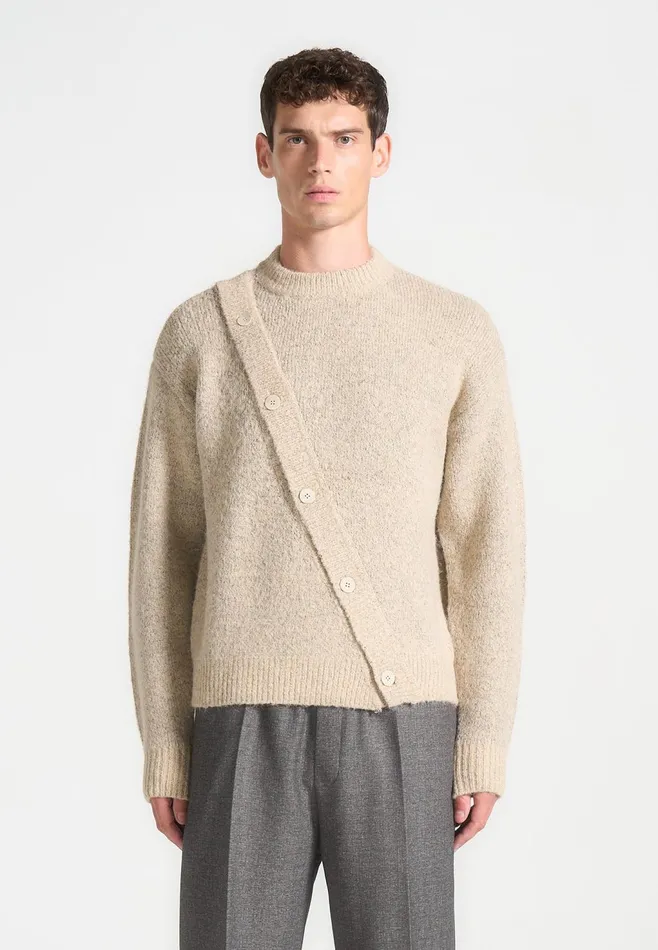 Men Manire De Voir Asymmetric Brushed Wool Knit Jumper Beige