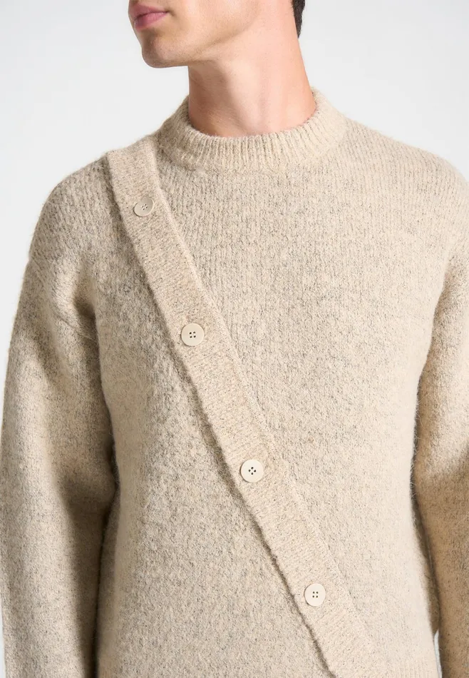 Men Manire De Voir Asymmetric Brushed Wool Knit Jumper Beige