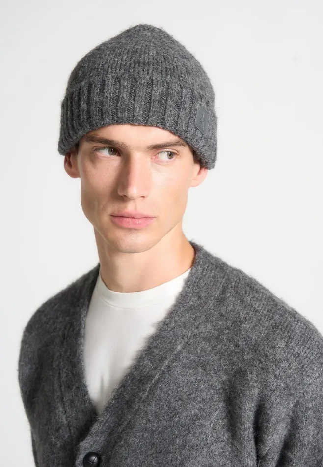 Men Manire De Voir Brushed Wool Knit Beanie Grey Marl