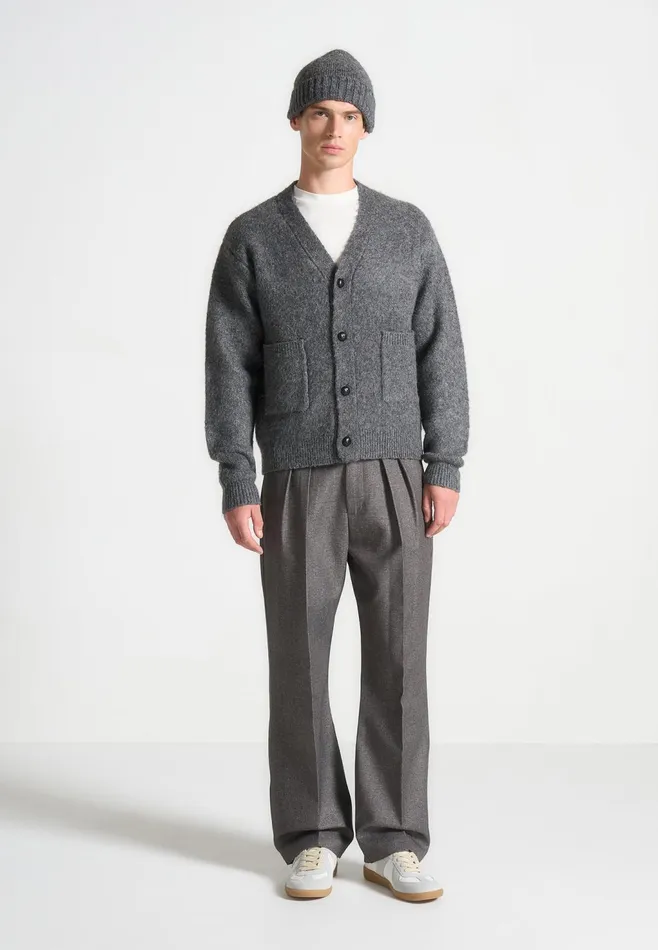 Men Manire De Voir Brushed Wool Knit Beanie Grey Marl