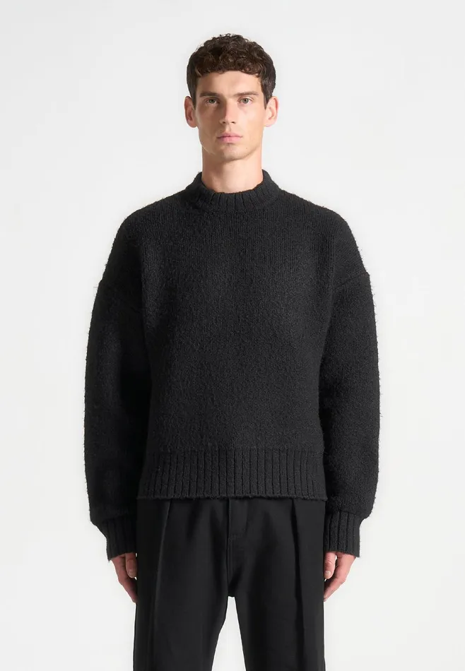 Men Manire De Voir Brushed Wool Knit Jumper Black