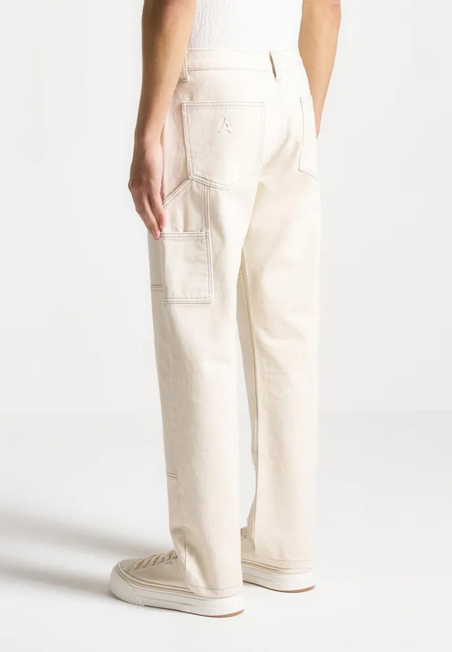 Men Manire De Voir Contrast Stitch Carpenter Jean Cream
