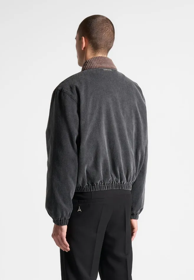 Men Manire De Voir Denim Padded Cropped Bomber Jacket Washed Grey