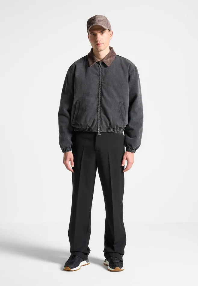 Men Manire De Voir Denim Padded Cropped Bomber Jacket Washed Grey