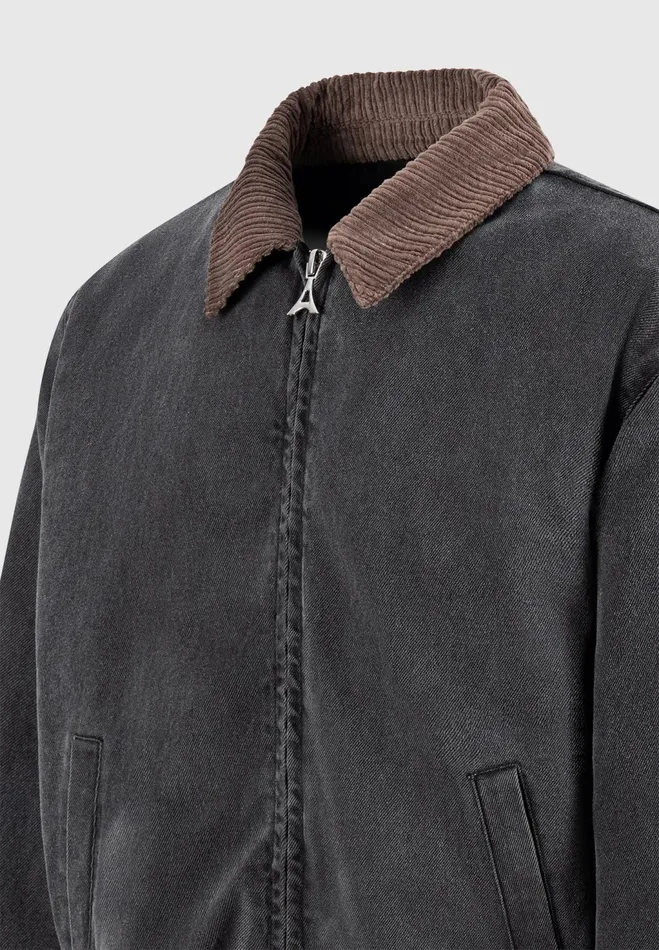Men Manire De Voir Denim Padded Cropped Bomber Jacket Washed Grey