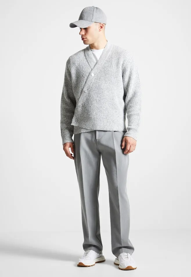Men Manire De Voir Double Breasted Brushed Knit Cardigan Grey