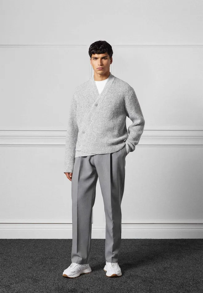 Men Manire De Voir Double Breasted Brushed Knit Cardigan Grey