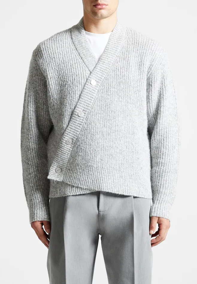 Men Manire De Voir Double Breasted Brushed Knit Cardigan Grey