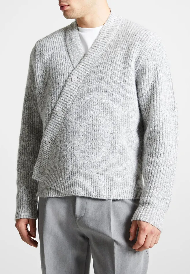 Men Manire De Voir Double Breasted Brushed Knit Cardigan Grey