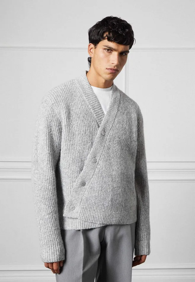 Men Manire De Voir Double Breasted Brushed Knit Cardigan Grey