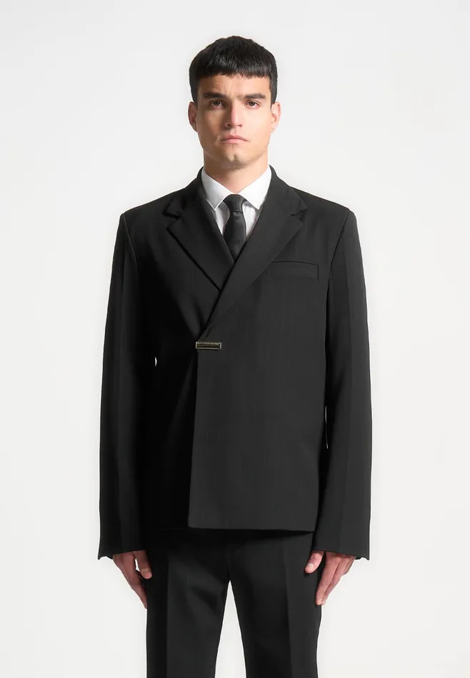 Men Manire De Voir Double Breasted Pinstripe Suit Jacket Black