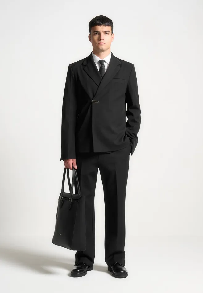 Men Manire De Voir Double Breasted Pinstripe Suit Jacket Black