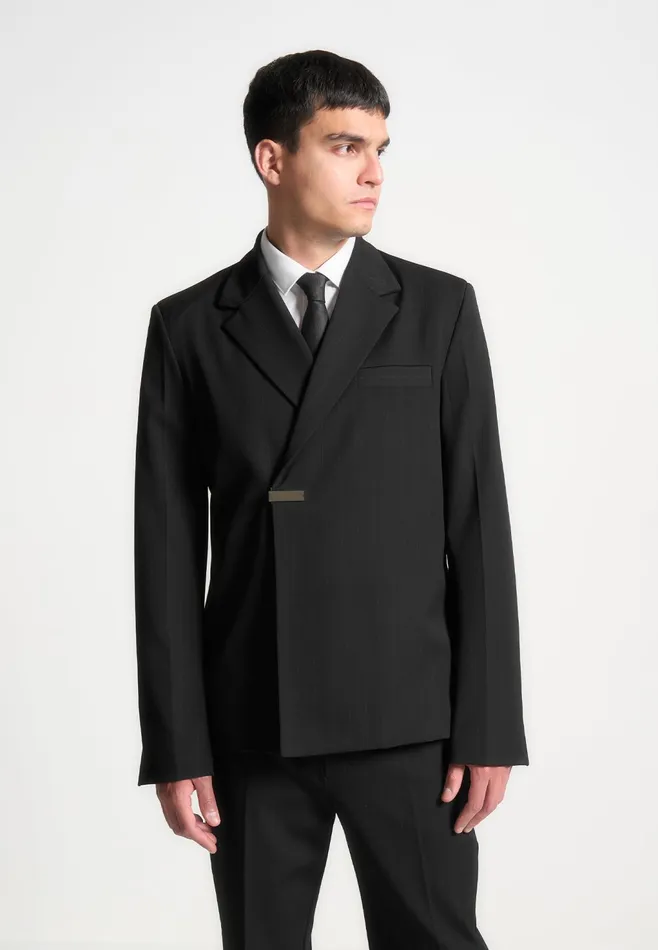 Men Manire De Voir Double Breasted Pinstripe Suit Jacket Black