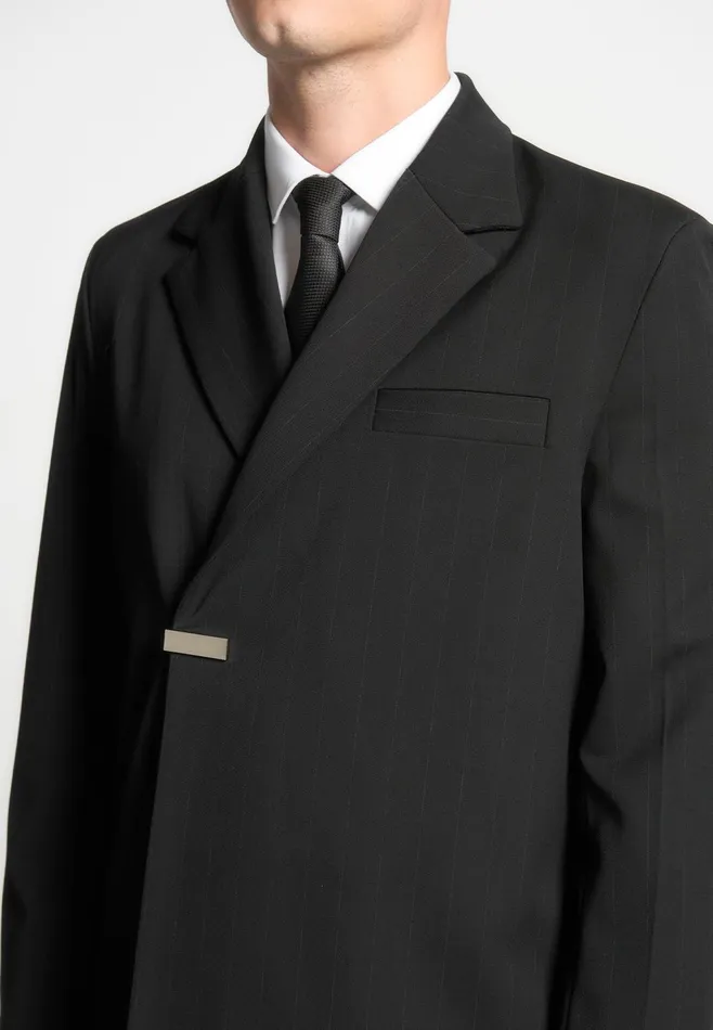 Men Manire De Voir Double Breasted Pinstripe Suit Jacket Black