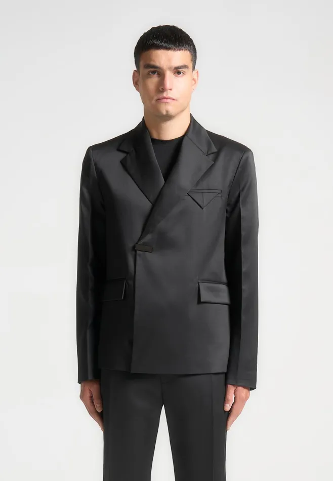 Men Manire De Voir Double Breasted Satin Suit Jacket Black
