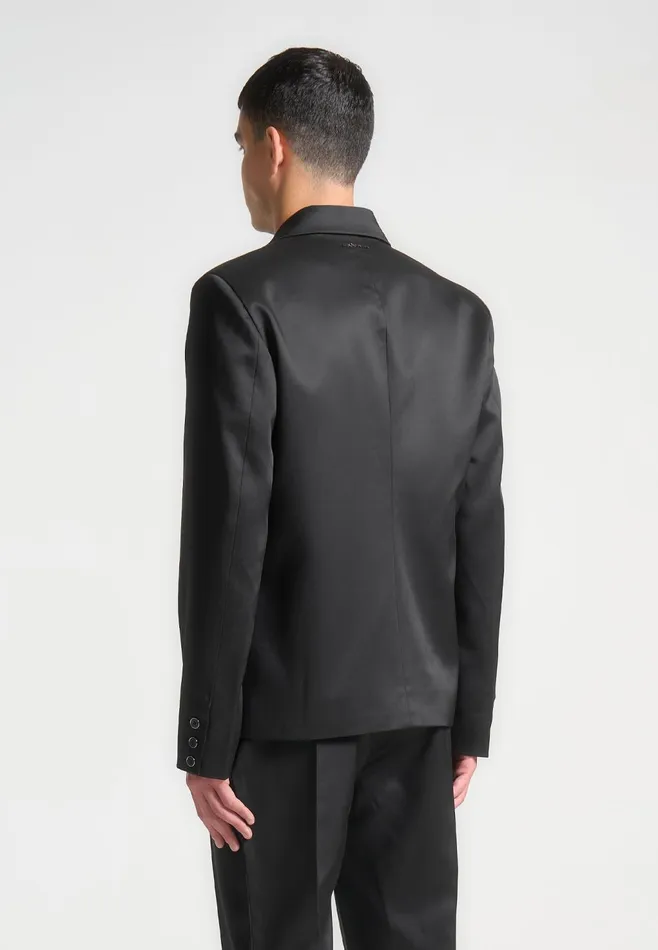 Men Manire De Voir Double Breasted Satin Suit Jacket Black
