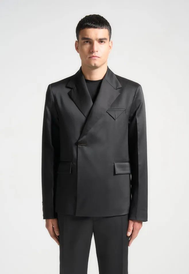 Men Manire De Voir Double Breasted Satin Suit Jacket Black