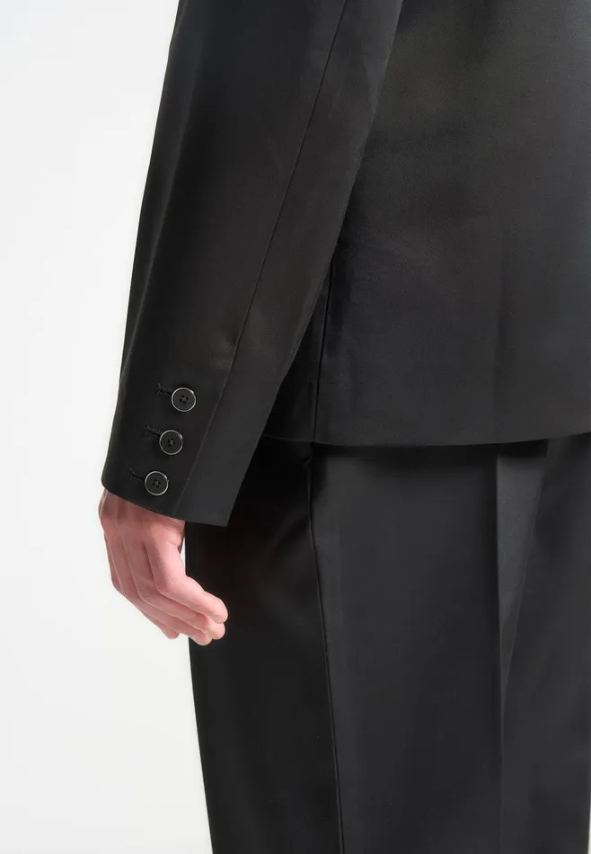 Men Manire De Voir Double Breasted Satin Suit Jacket Black