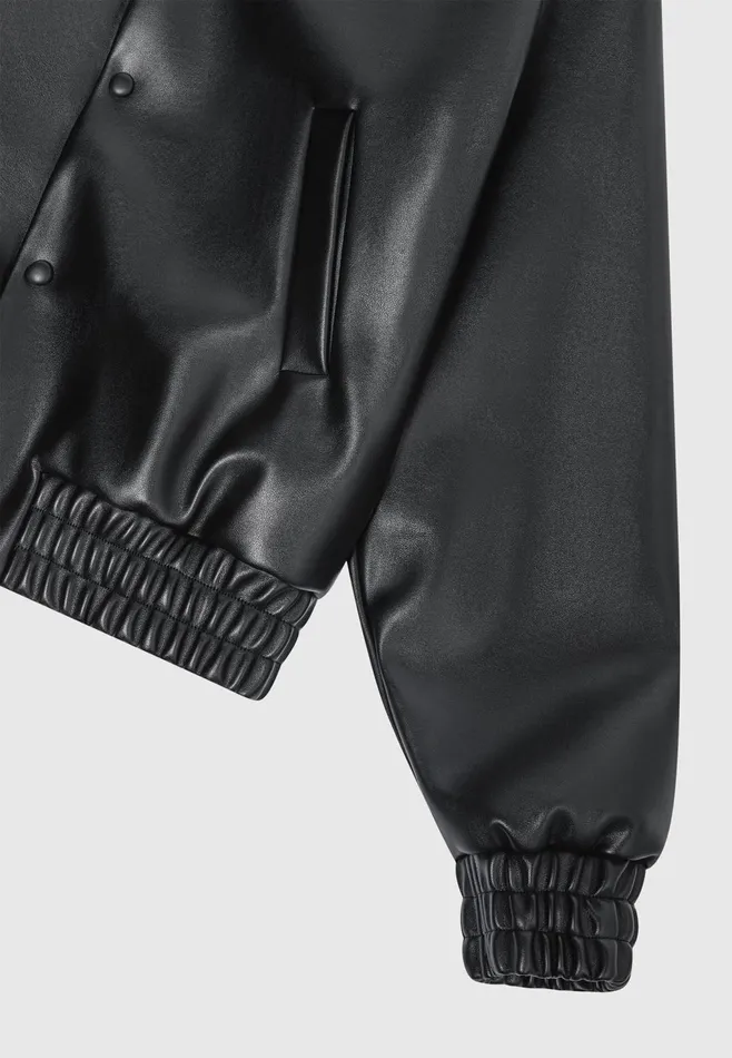 Men Manire De Voir Eiffel Rhinestone Varsity Jacket Black