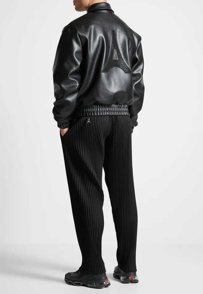 Men Manire De Voir Eiffel Rhinestone Varsity Jacket Black