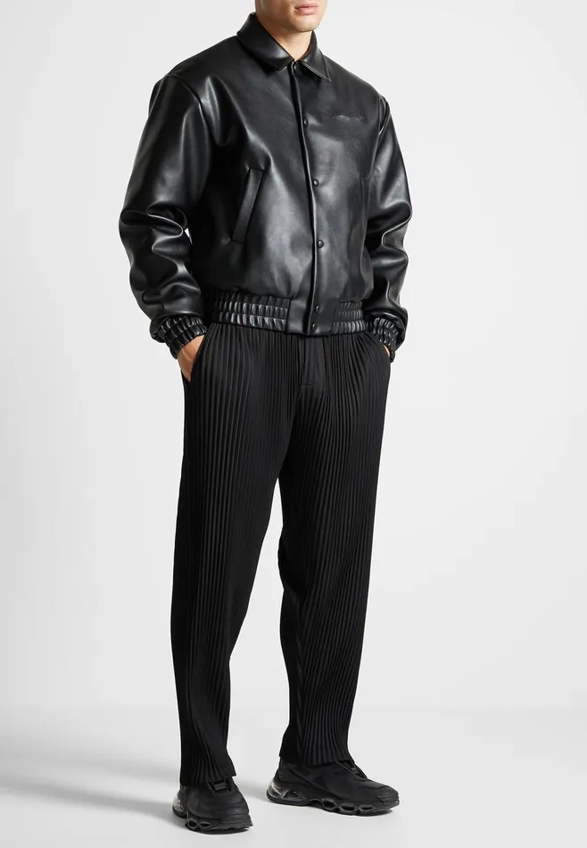 Men Manire De Voir Eiffel Rhinestone Varsity Jacket Black