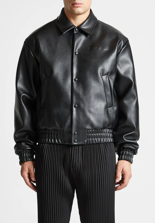 Men Manire De Voir Eiffel Rhinestone Varsity Jacket Black