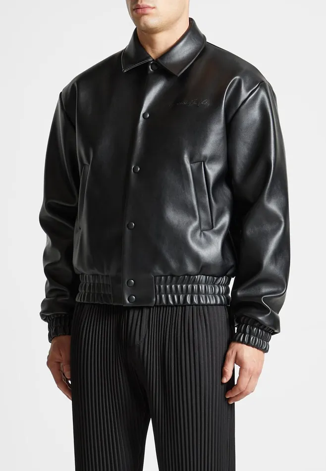 Men Manire De Voir Eiffel Rhinestone Varsity Jacket Black