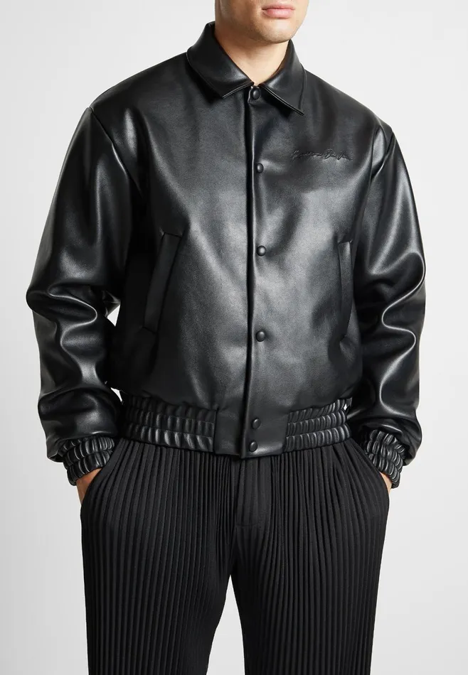 Men Manire De Voir Eiffel Rhinestone Varsity Jacket Black