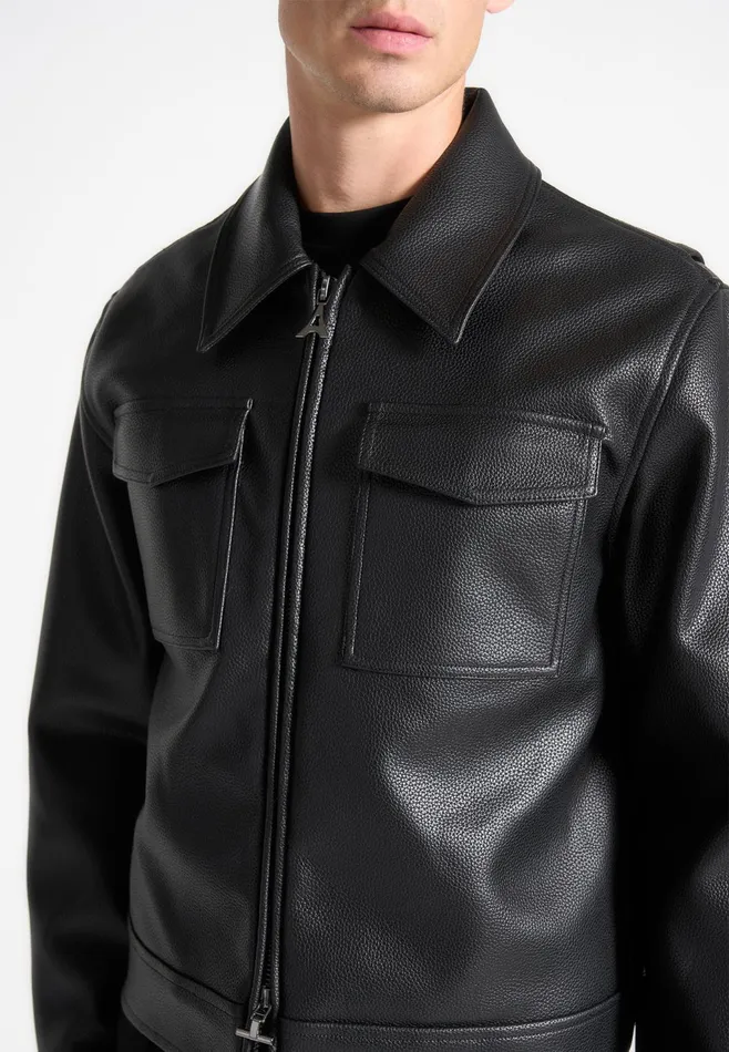 Men Manire De Voir Grained Leather Jacket Black