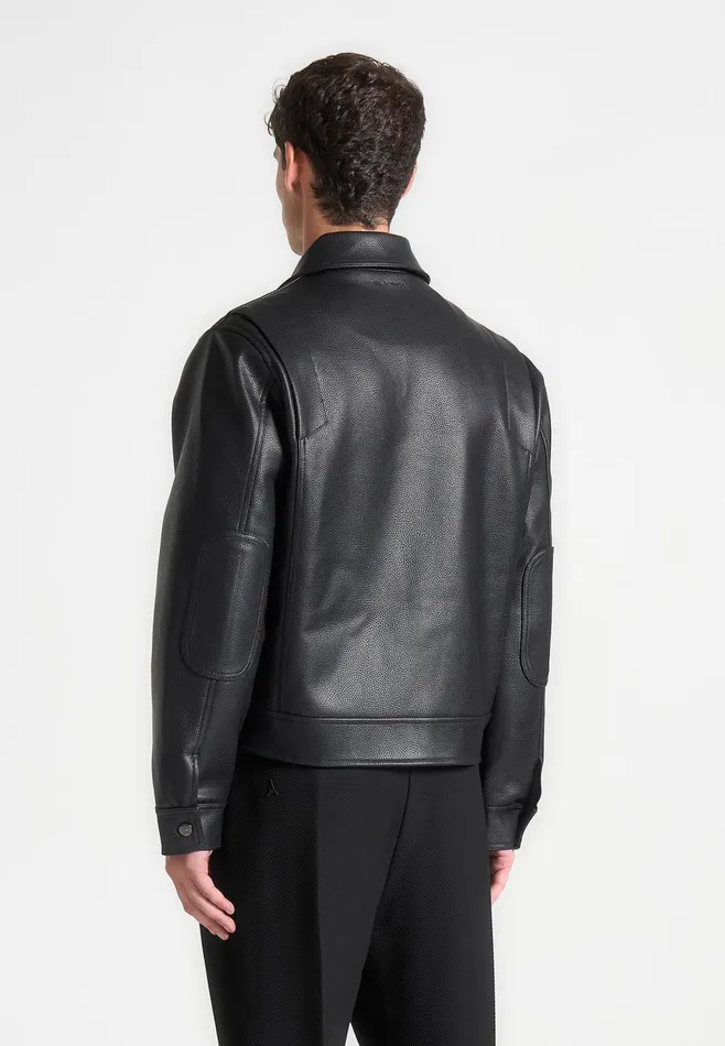 Men Manire De Voir Grained Leather Jacket Black