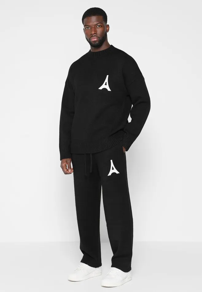 Men Manire De Voir Knitted Relaxed Fit Eiffel Joggers Black