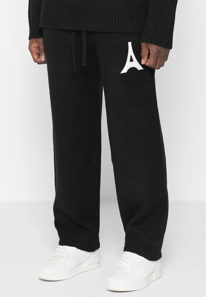 Men Manire De Voir Knitted Relaxed Fit Eiffel Joggers Black