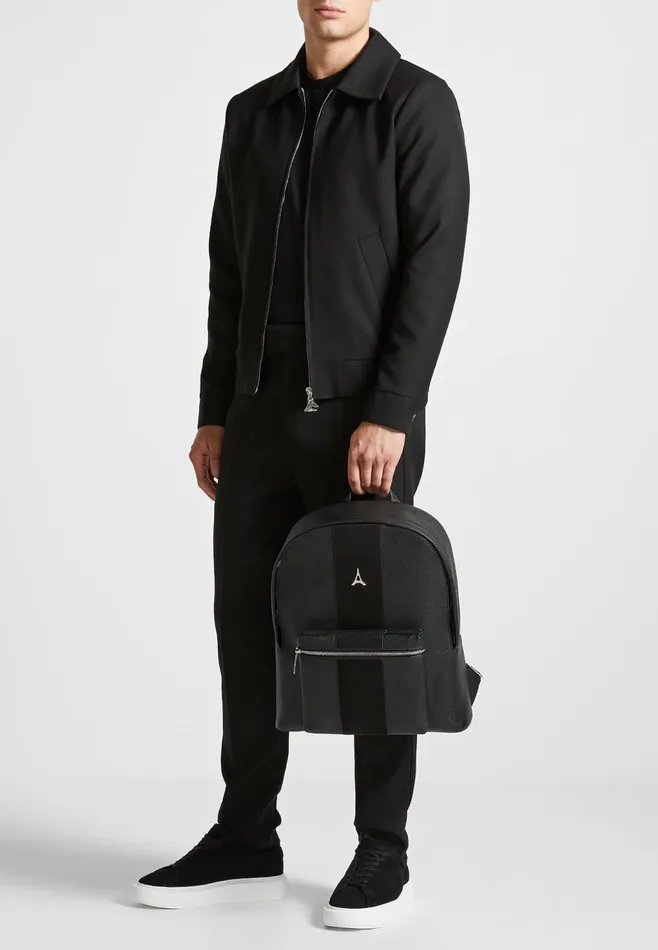 Men Manire De Voir Leather Backpack With Suede Panel Black