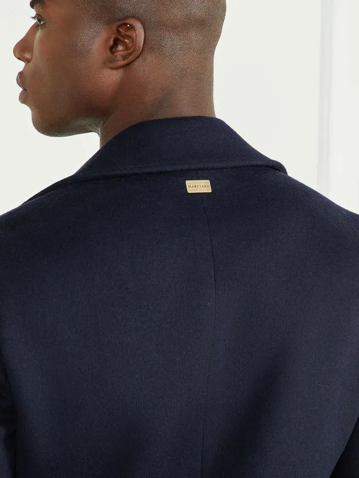 Men Notched WoolBlend Peacoat Bleu lgant Jackets and Coats GUESS