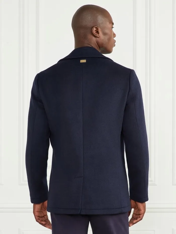 Men Notched WoolBlend Peacoat Bleu lgant Jackets and Coats GUESS