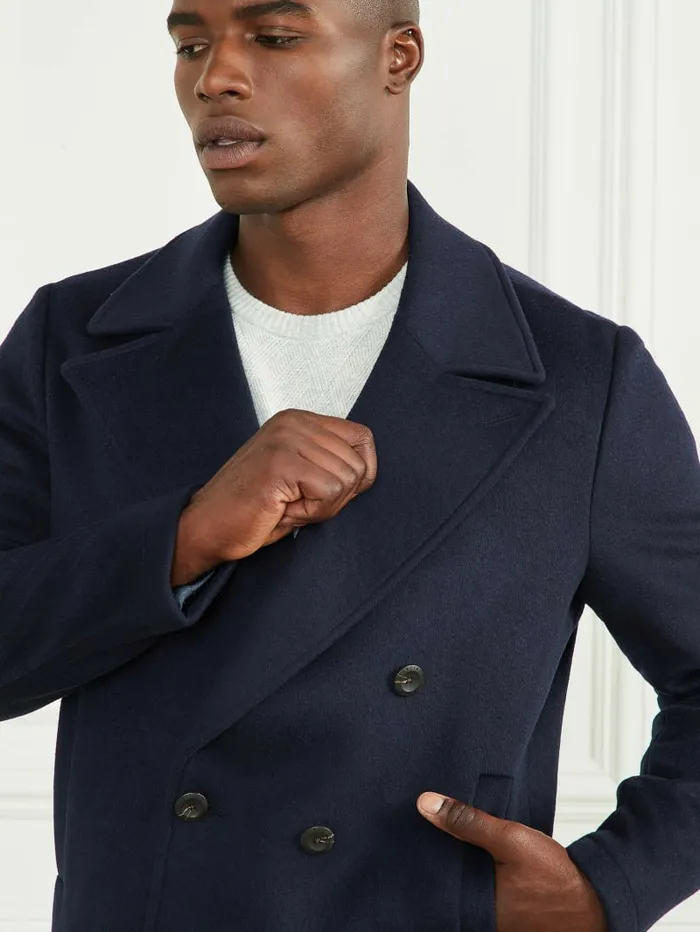 Men Notched WoolBlend Peacoat Bleu lgant Jackets and Coats GUESS