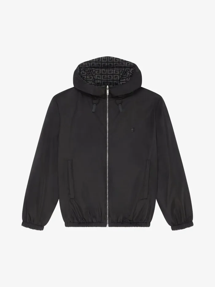 Men Outerwear and Blousons Givenchy 4G Reversible Hooded Jacket In Wool Blackgrey