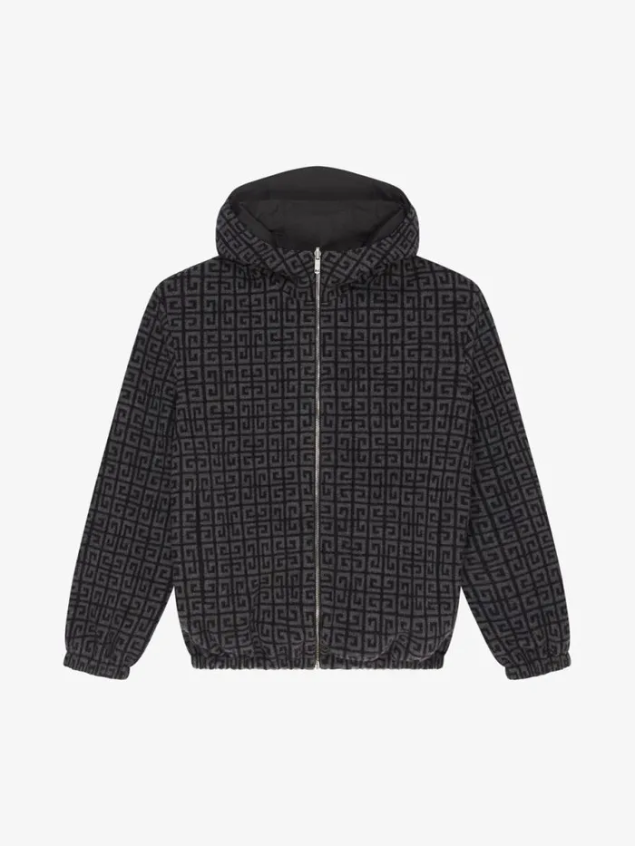 Men Outerwear and Blousons Givenchy 4G Reversible Hooded Jacket In Wool Blackgrey