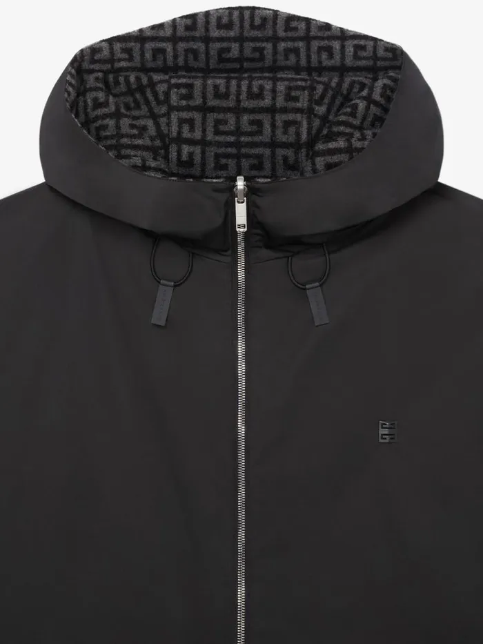 Men Outerwear and Blousons Givenchy 4G Reversible Hooded Jacket In Wool Blackgrey