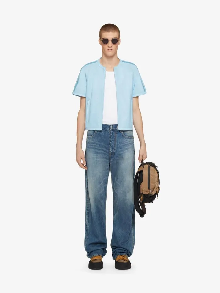 Men Outerwear and Blousons Givenchy Jacket In Perforated Leather Sky Blue