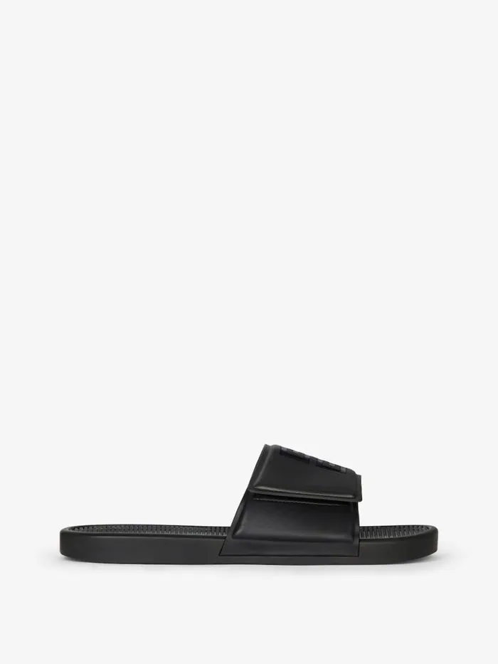 Men Slides and Sandals Givenchy Slide Flat Sandals In Synthetic Leather Blackwhite