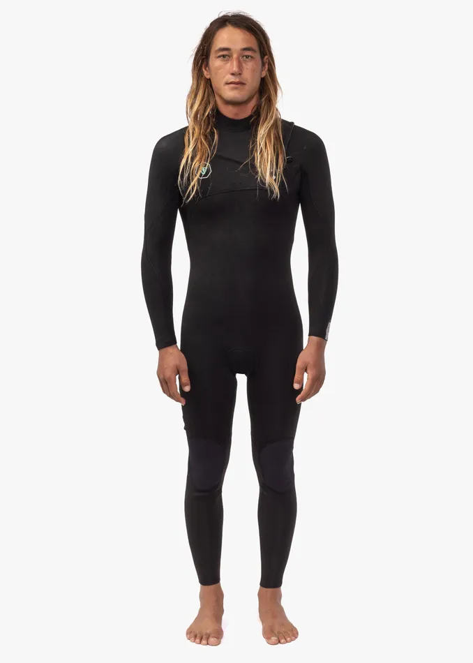 Men Vissla 7 Seas 54 Full Chest Zip Wetsuit Black Hooded Wetsuits