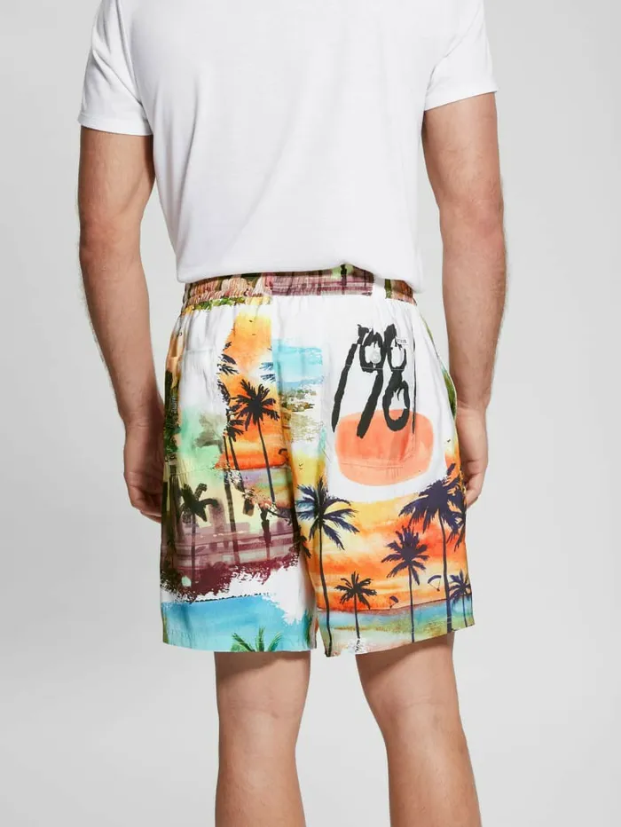 Men Watercolor Sandwashed Woven Shorts Still Life Pants and Shorts GUESS Men Watercolor Sandwashed Woven Shorts Still Life Pants and Shorts GUESS