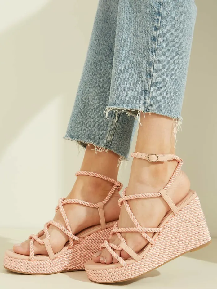 Natesha Strappy Rope Wedges Medium Pink Sandals GUESS Women Natesha Strappy Rope Wedges Medium Pink Sandals GUESS Women